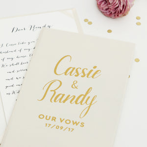 Personalised Wedding Ivory Vow Books Gold Foil Keepsake Calligraphy Vows Bride and Groom Ceremony - Liumy 